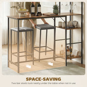 Breakfast Bar Table and Stools Set with Shelving and Glass Racks for Small Kitchens Rustic Brown AOSOM