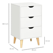 Bedside Table with 3 Drawers and Cut Out Handles for Bedroom Storage White