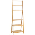 Freestanding Bamboo Towel Rack with Shelves Foldable Space Saver for Bathroom, Natural
