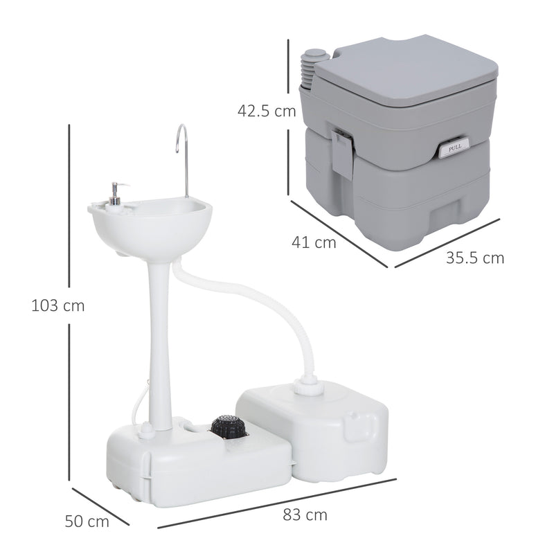 Portable Camping Toilet and Wash Sink Set for Private Outdoor Bathroom Comfort Grey