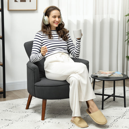 Retro Corduroy Accent Chair With Padded Seat Ideal for Living Rooms or Bedrooms Black