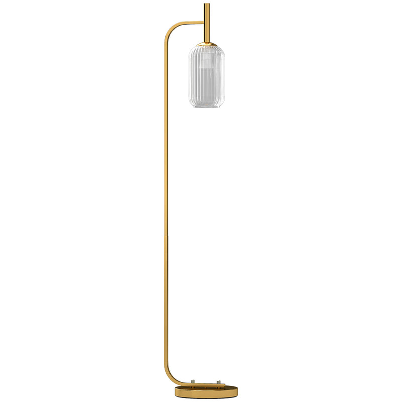 Modern LED Floor Lamp with Glass Shade and Foot Switch for Bedroom or Lounge Gold Tone