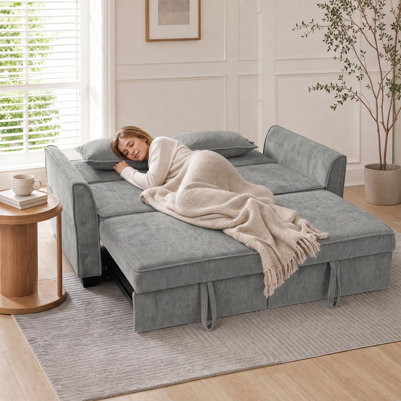 4 in 1 Sofa Bed with Independent Pull Out Beds and Storage Pockets for Small Spaces Grey