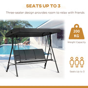 Black Three Seater Garden Swing Chair With Adjustable Canopy For Shaded Outdoor Comfort