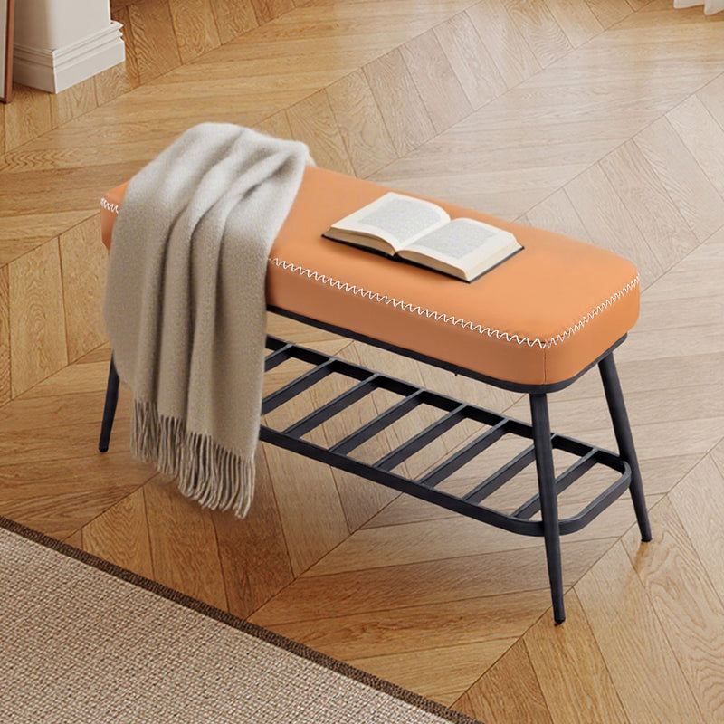 PU Leather Shoe Storage Bench With Padded Seat and Hidden Compartment, Brown