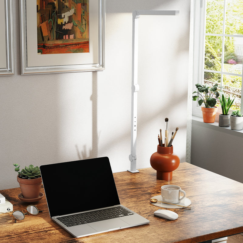 Dimmable LED Desk Lamp with Adjustable Swing Arm and Clamp for Office or Study White