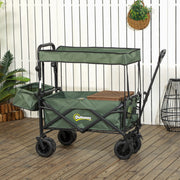 Green Folding Garden Trolley Cart With Canopy And Handle For Camping Or Beach Use