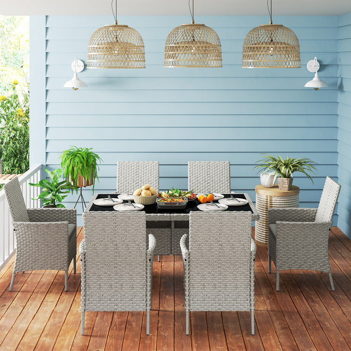 Grey 7 Seater Rattan Dining Set with Cushions for Garden and Patio by Outsunny
