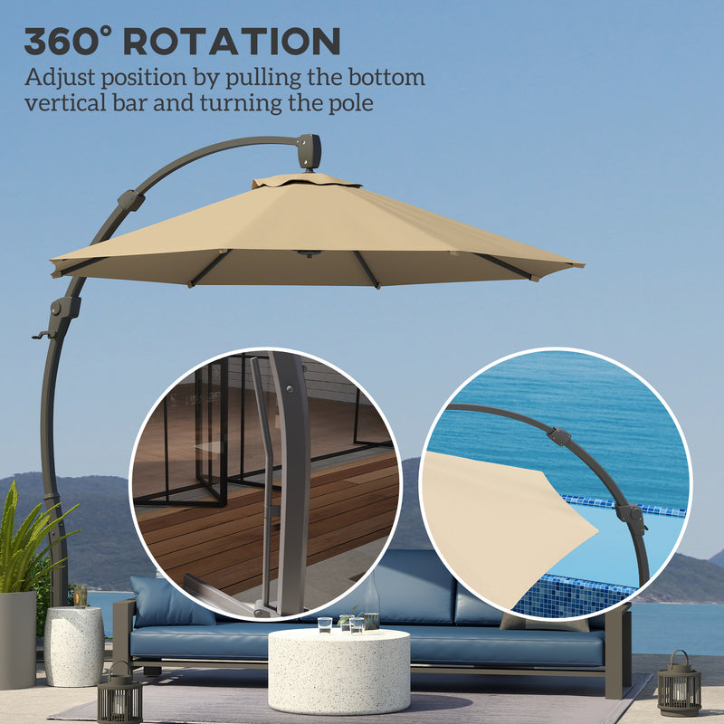 Premium Khaki 3m Cantilever Garden Parasol With 360° Rotation and Crank Handle by Outsunny