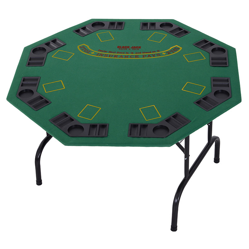 Folding Poker Table for 8 Players with Chip Trays and Cup Holders Green and Black