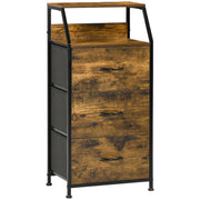 Industrial Storage Cabinet With 3 Fabric Drawers And Open Shelves For Living Room, Rustic Brown