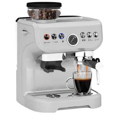 15 Bar Coffee Machine With Adjustable Grind Steamer and Accessories Silver by HOMCOM