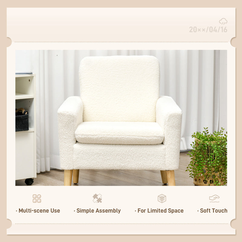 Upholstered Accent Armchair with Wide Padded Seat and Wooden Legs for Living Room Cream White