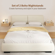 Floating Bedside Tables Set of 2 for Clutter Free Bedroom with Rattan Drawer Oak AOSOM