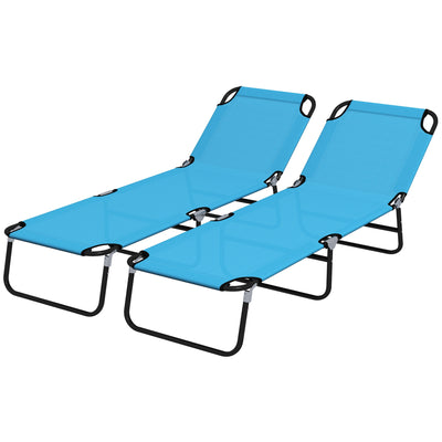 Set of 2 Foldable Sun Loungers with Adjustable Backrest and Breathable Mesh Fabric AOSOM