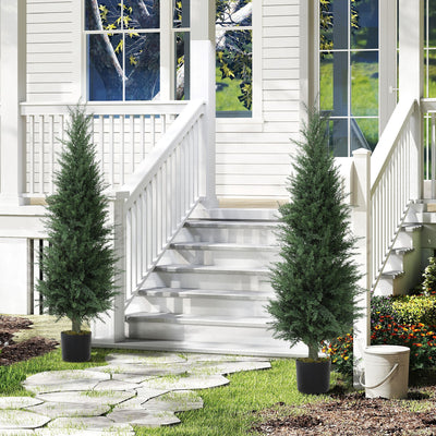 Set of 2 Artificial Cypress Trees 120 cm UV Resistant with Pots for Indoor Outdoor Use