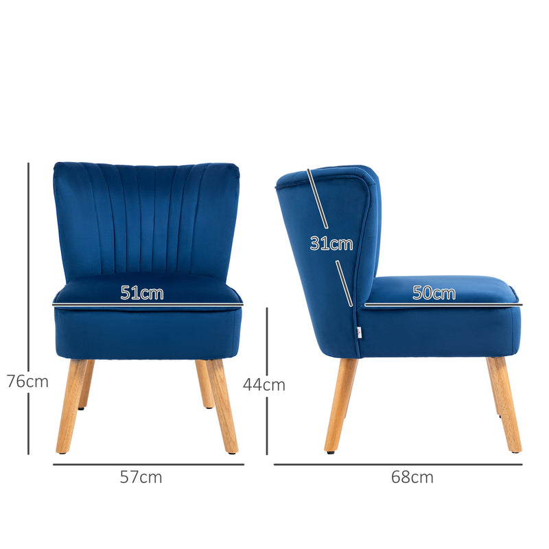 Dark Blue Fabric Accent Chair with Rubber Wood Legs and Thick Padding by HOMCOM