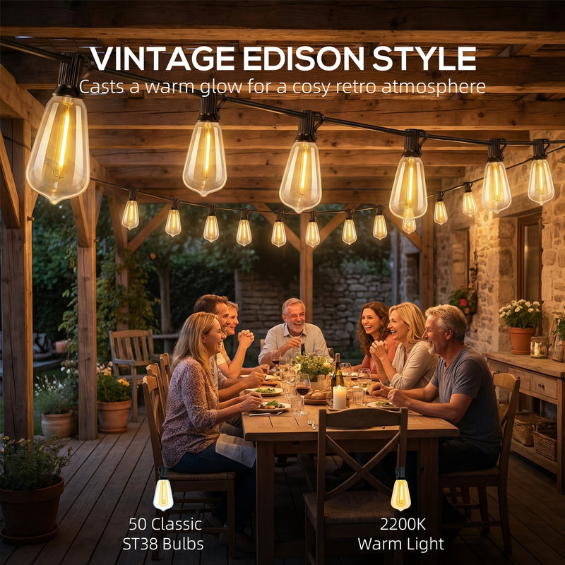 Curtain Lights for Indoor or Outdoor Gatherings with 50 Edison Bulbs Warm White Outsunny