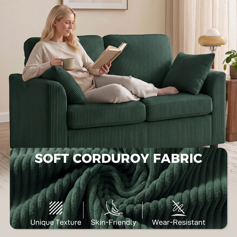 2 Seater Sofa for Small Living Rooms with Firm Support and Soft Corduroy Upholstery