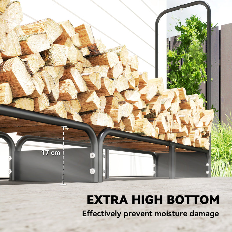 Heavy Duty Firewood Log Rack With Waterproof Cover For Outdoor Storage 300kg Black