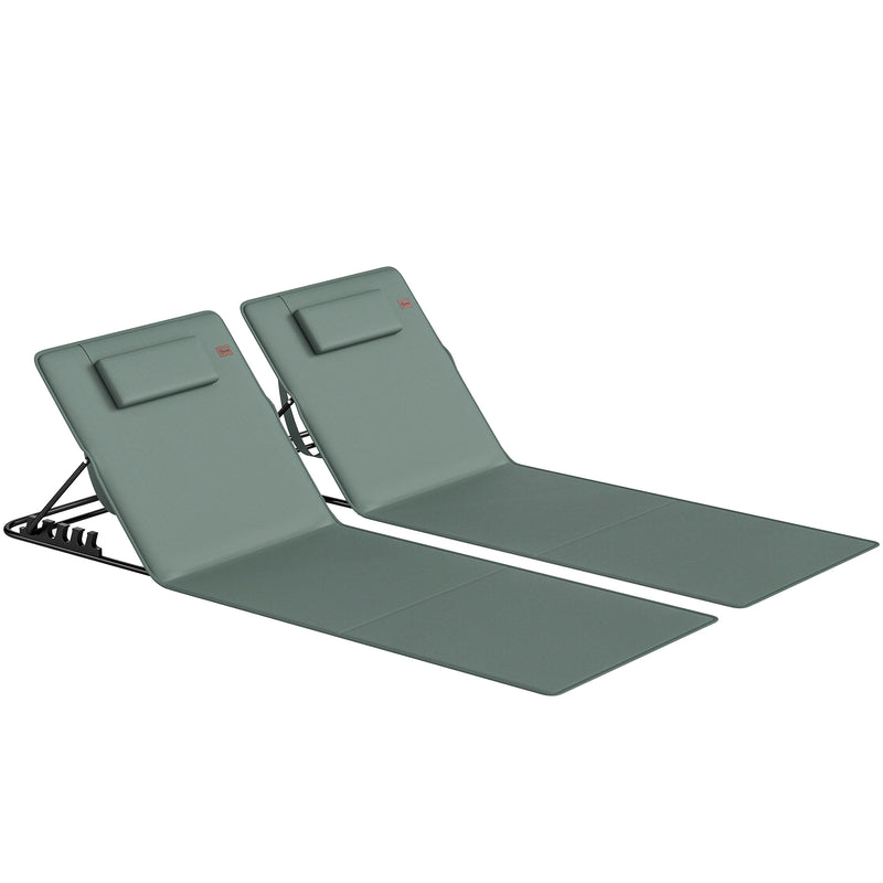 Folding Beach Loungers Set of 2 with Adjustable Backrest and Side Pocket Grey