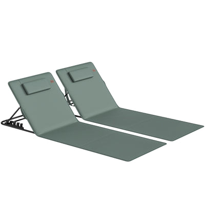 Folding Beach Loungers Set of 2 with Adjustable Backrest and Side Pocket Grey Outsunny