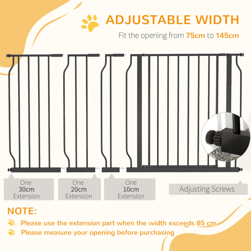Extra Wide Dog Safety Gate with Walk Through Door for Stairs and Hallways Black