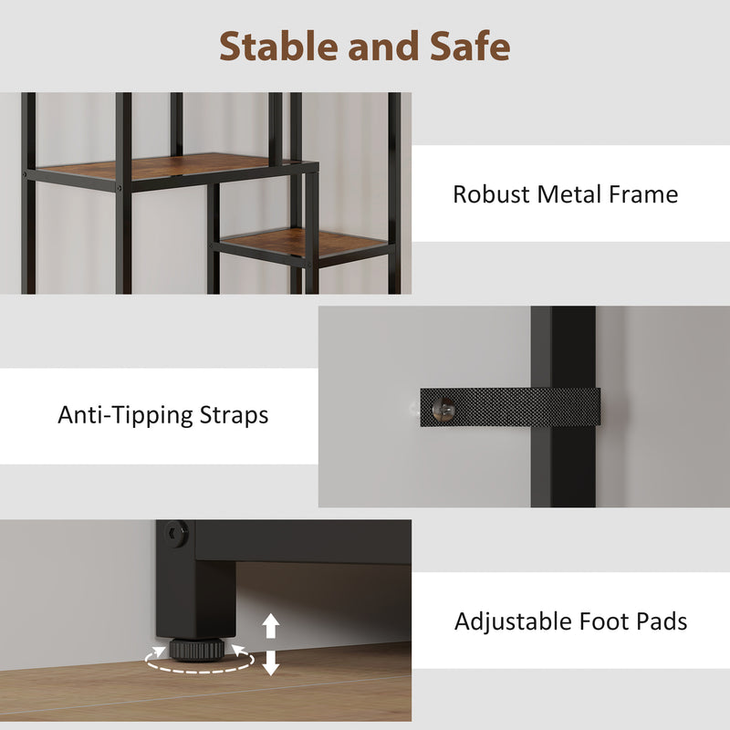 Seven Tier Geometric Bookcase With Open Shelves For Modern Home Storage Brown Black