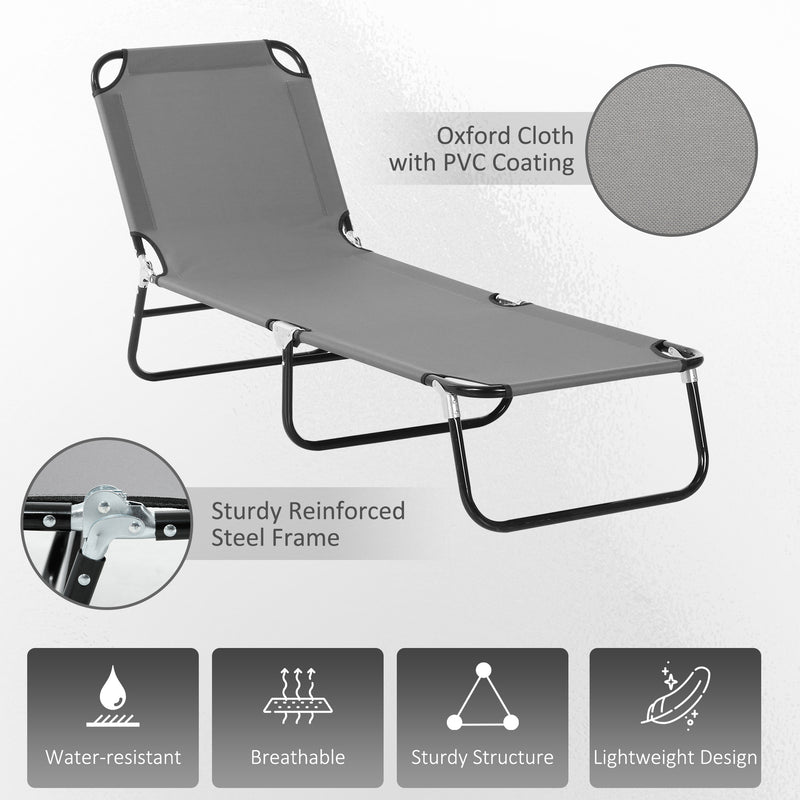 2 Pack Folding Sun Loungers with 5 Position Recline and Breathable Mesh for Garden Use Grey AOSOM