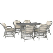 Grey 6 Seater Rattan Patio Dining Set with Cushions and WPC Table