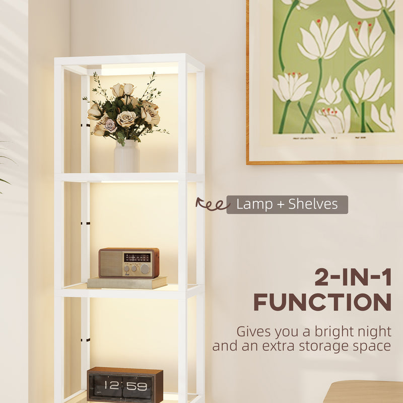 Tall LED Floor Lamp with 4-Tier Storage Shelves for Living Room or Bedroom, White