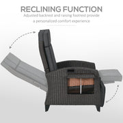 Grey Outdoor Reclining Garden Chair with Footrest Cushion and Side Tray for Relaxing
