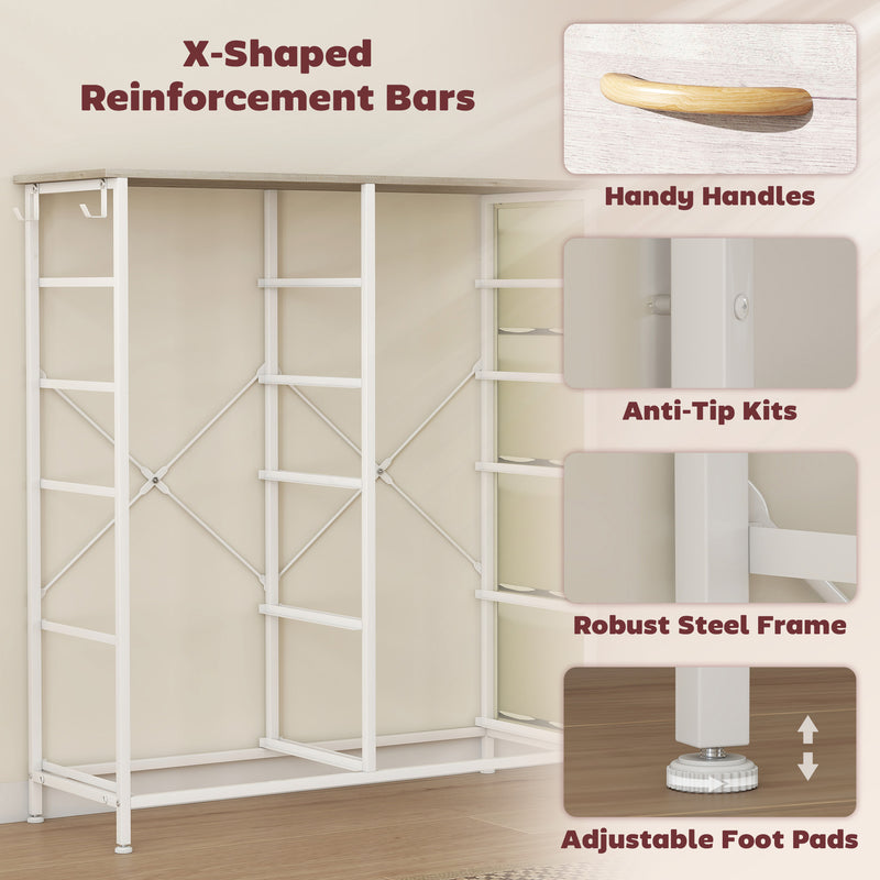 Tall Chest of 10 Fabric Drawers for Bedroom Storage with Wood Frame, Natural Finish