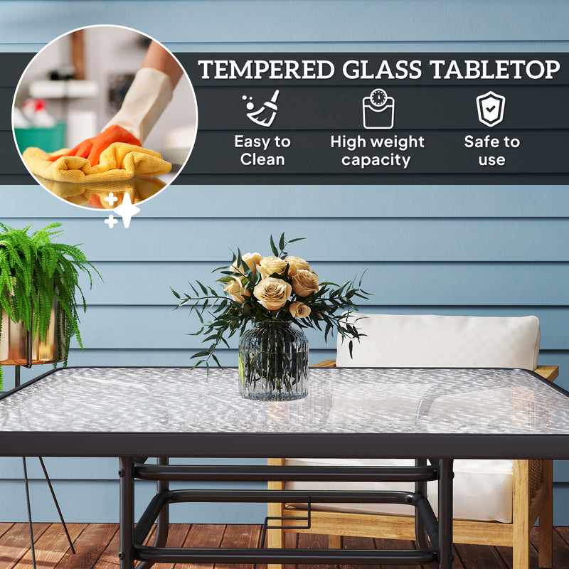 Square Glass Garden Dining Table with Umbrella Hole 100 x 100 cm