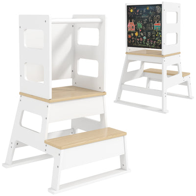 White 2-in-1 Toddler Tower with Chalkboard and Safety Rail for Kitchen and Bathroom by AIYAPLAY AOSOM