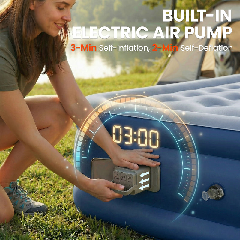 Double Air Bed with Built In Pump for Fast Comfortable Camping Sleep Grey