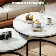 Round Nesting Coffee Tables For Living Room Marble Effect Tops With Steel Frame for Modern Homes Homcom