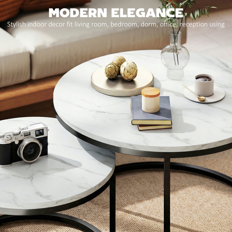 Round Nesting Coffee Tables For Living Room Marble Effect Tops With Steel Frame for Modern Homes Homcom