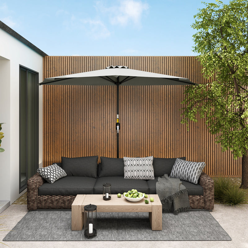 Light Grey Half Round Parasol Umbrella for Small Gardens and Balconies by Outsunny