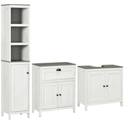 Antique White Bathroom Furniture Set with Adjustable Shelves and Storage Cabinets by Kleankin