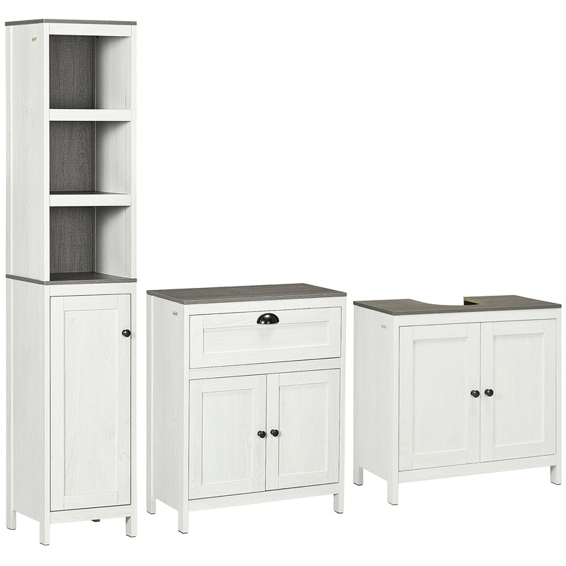 Antique White Bathroom Furniture Set with Adjustable Shelves and Storage Cabinets by Kleankin