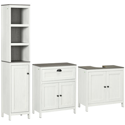 Antique White Bathroom Furniture Set with Adjustable Shelves and Storage Cabinets by Kleankin