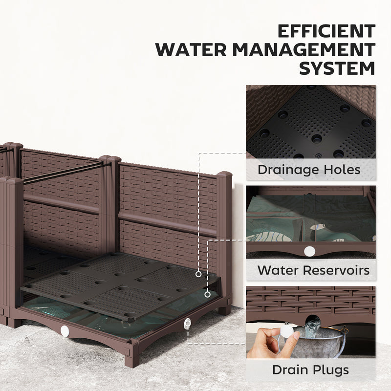 Modular Raised Garden Bed for Small Spaces with Built In Water Reservoir and Drainage, Brown