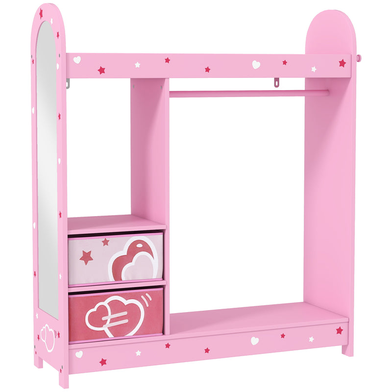 Kids Clothes Rail with Mirror Shelves and Fabric Storage for Bedroom and Nursery Pink AOSOM
