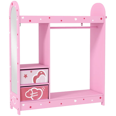 Kids Clothes Rail with Mirror Shelves and Fabric Storage for Bedroom and Nursery Pink AOSOM