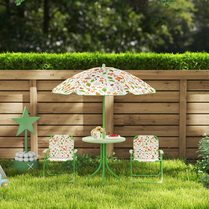 4 Piece Kids Garden Table and Chair Set with Adjustable Parasol Foldable Design Green by AIYAPLAY
