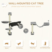 Four Piece Cat Wall Furniture Set With Hammock Ladder and Scratch Post Grey