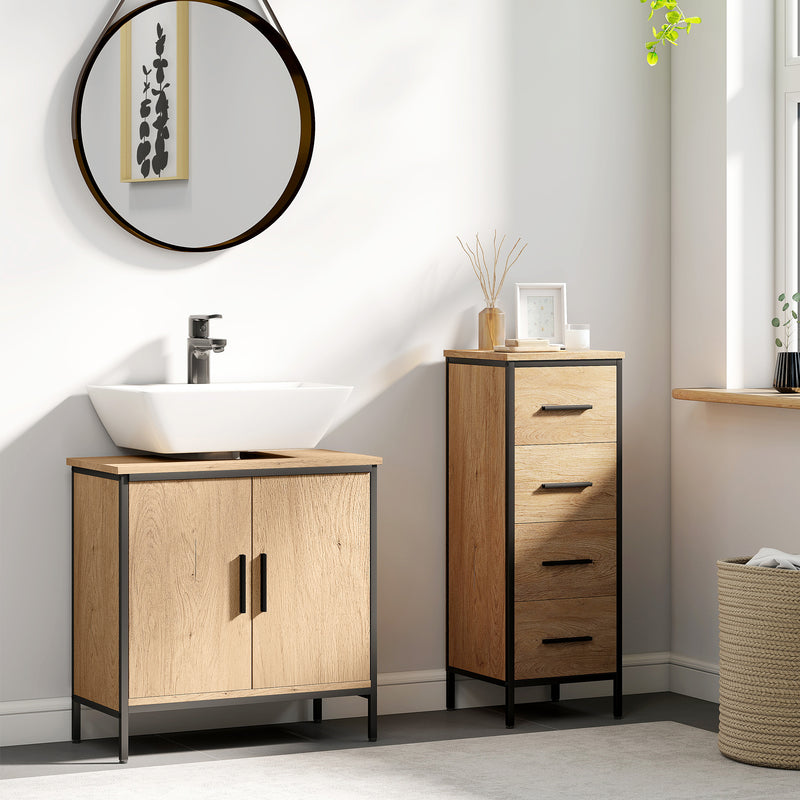 Under Sink Bathroom Cabinet with Adjustable Shelf for Tidy Storage Oak