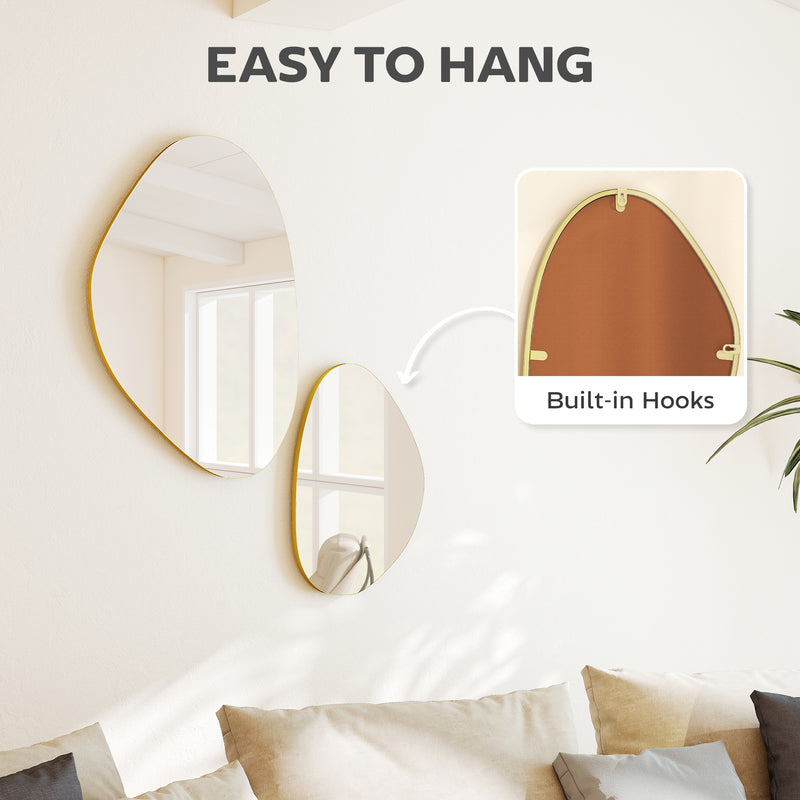 Set of 2 Decorative Pebble Wall Mirrors Ideal for Hallways or Bedrooms Gold Tone AOSOM