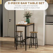 Bar Table and Stools Set for Two Compact Dining with Oak Effect Top White Frame AOSOM
